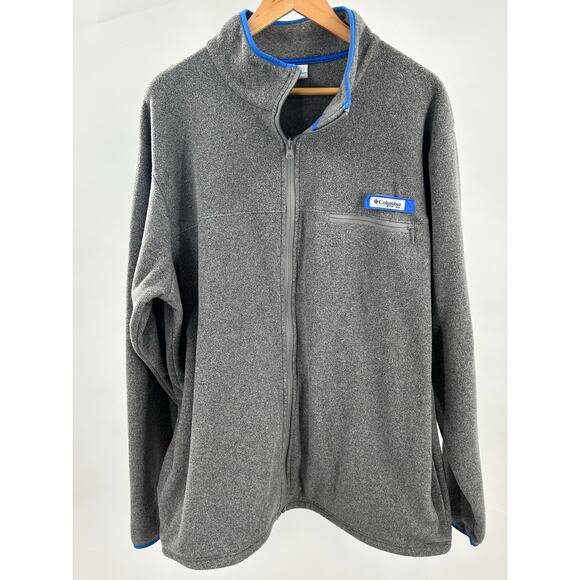 Columbia PFG Jacket 2XL Gray Fleece Full Zip Blue Trim Outdoor Fishing Mens - Picture 1 of 8